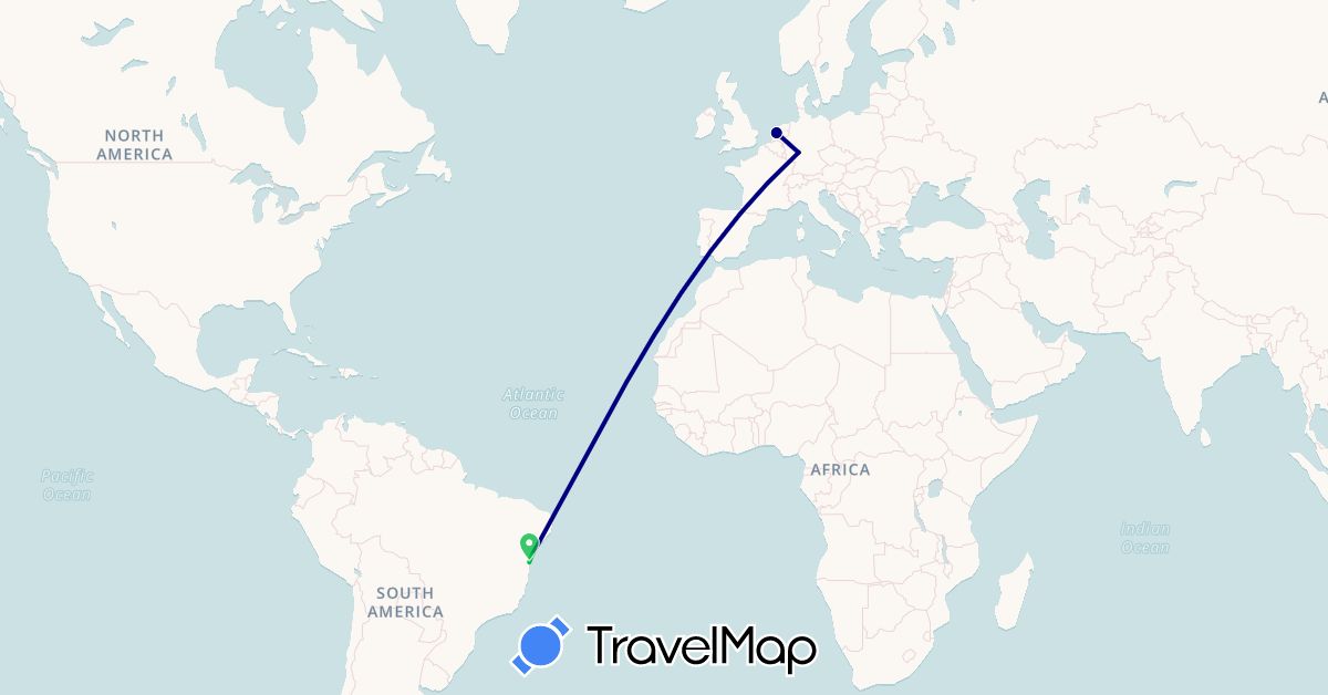 TravelMap itinerary: driving, bus in Brazil, Germany, Netherlands (Europe, South America)